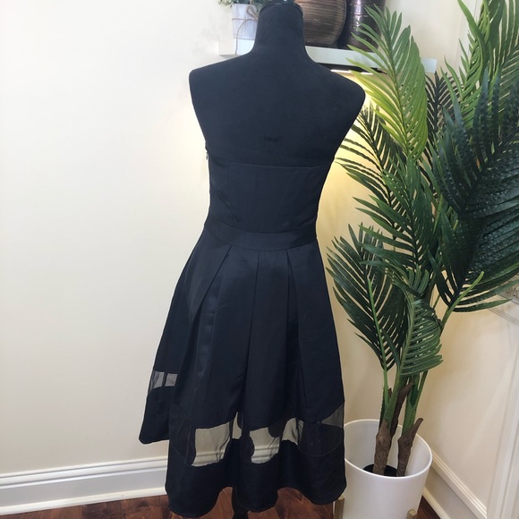 Express Strapless Black Cocktail Party A-line Mesh Hem Knee Length Dress 4 - Picture 9 of 9